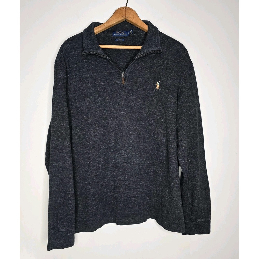 Polo Ralph Lauren Sweater Mens Large Dark Gray Estate Rib Quarter Zip Pullover